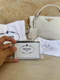 Prada Vitello Daino Dual Strap Zip Tote Small in Bianco/White